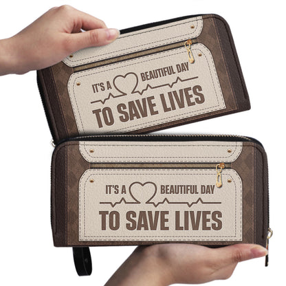 Beautiful Day To Save Lives - Personalized Nurse Leather Clutch Purse