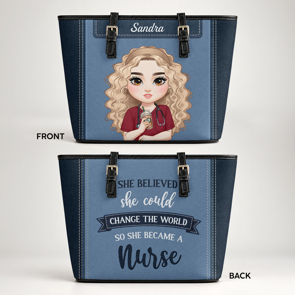 Change The World - Personalized 2-Sided Custom Nurse Leather Tote Bag