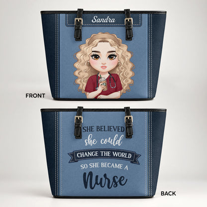 Change The World - Personalized 2-Sided Custom Nurse Leather Tote Bag