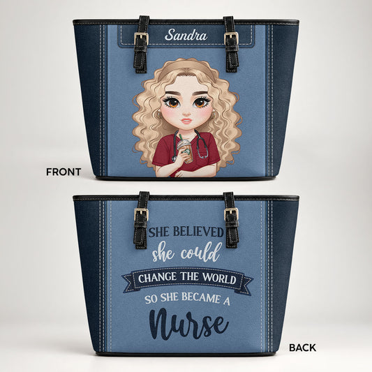 Change The World - Personalized 2-Sided Custom Nurse Leather Tote Bag
