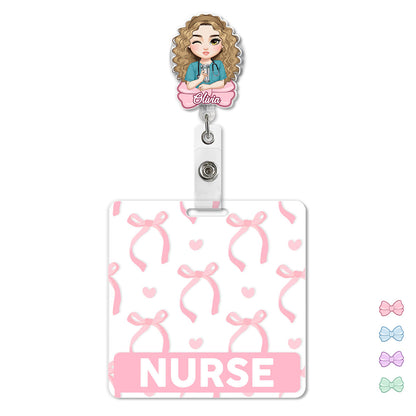 Bow Nurse - Personalized Nurse Badge Reel & Buddy Set