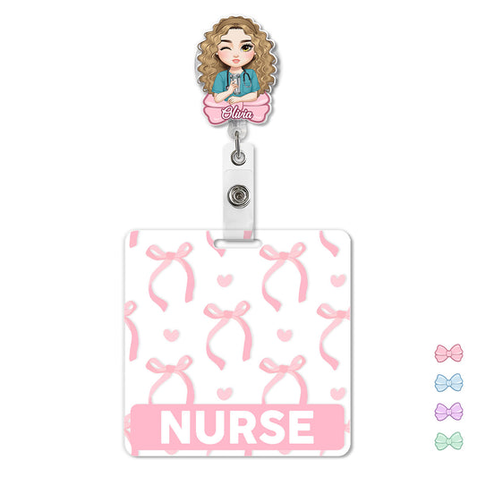 Bow Nurse - Personalized Nurse Badge Reel & Buddy Set