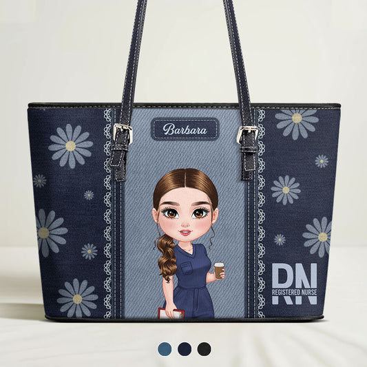 Daisy Nurse - Personalized Custom Nurse Leather Tote Bag