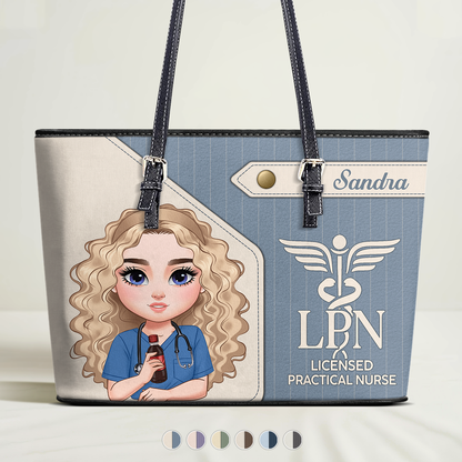The Basic Style - Personalized Custom Nurse Leather Tote Bag