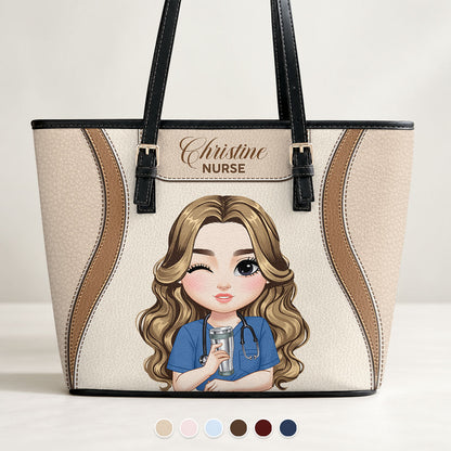 Nurse With Elegant Vibe - Personalized Custom Nurse Leather Tote Bag