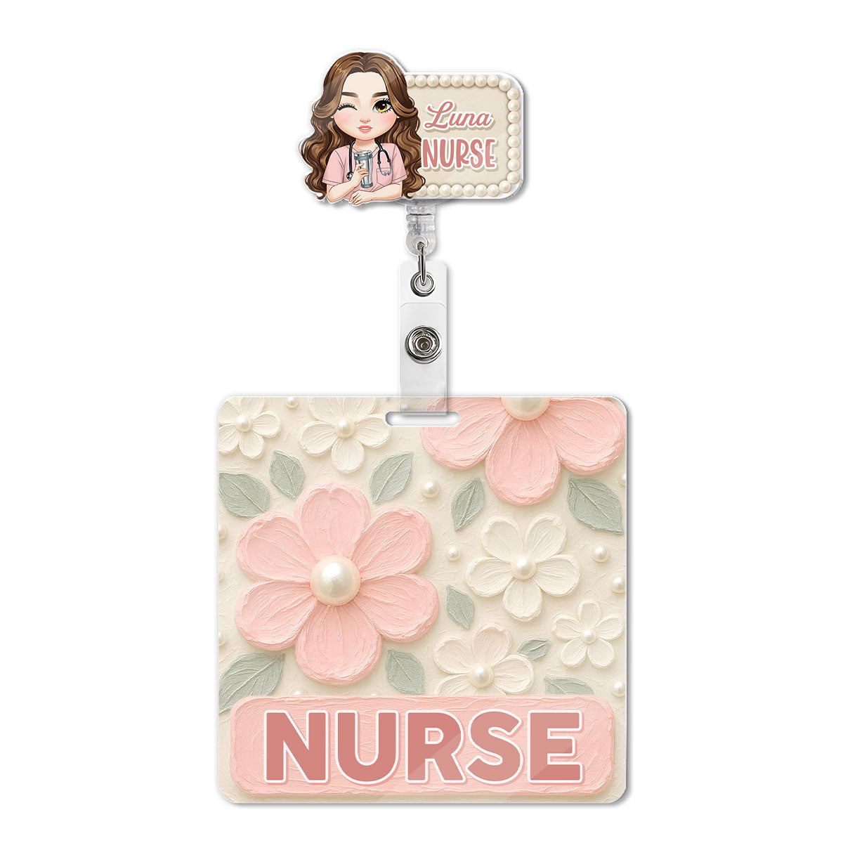 Nursing With Flowers - Personalized Nurse Badge Reel & Buddy Set