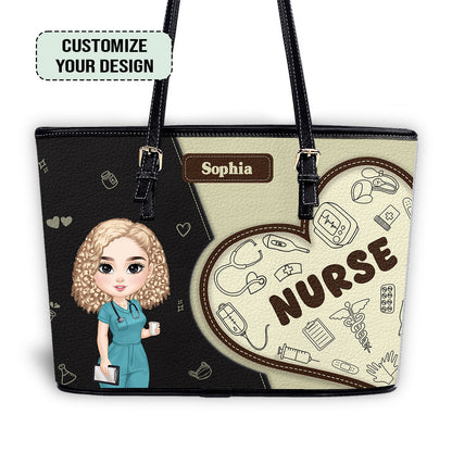 Personalized Custom Nurse Leather Tote Bag