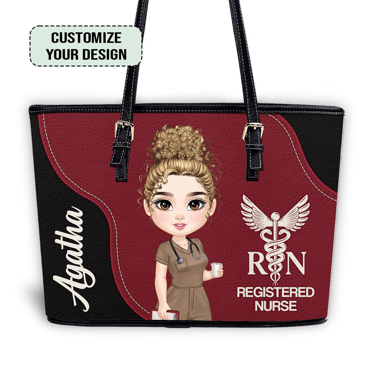 Personalized Custom Nurse Leather Tote Bag