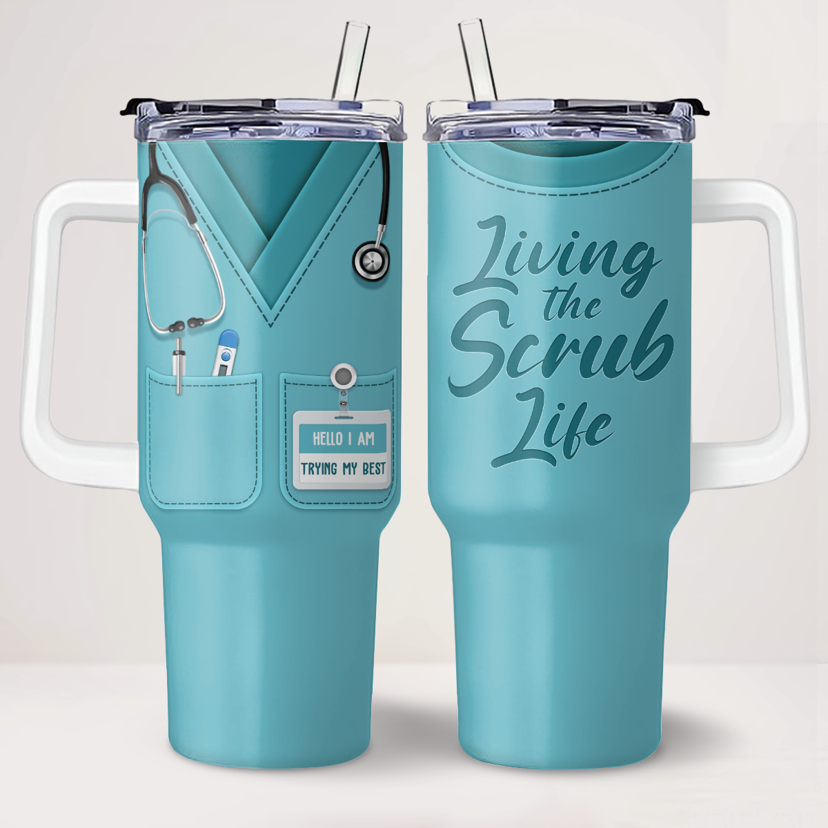 Living Scrub Life - Personalized Nurse 40oz Tumbler With Handle