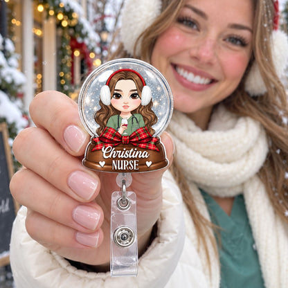 Snow Globe Nurse - Personalized Nurse Badge Reel
