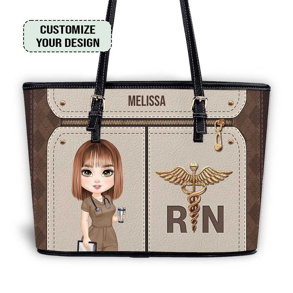 Personalized Custom Nurse Leather Tote Bag