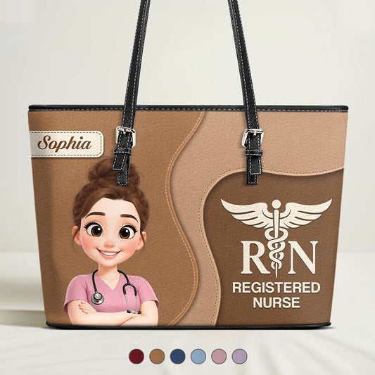 Elegant Nurse Style - Personalized Custom Nurse Leather Tote Bag