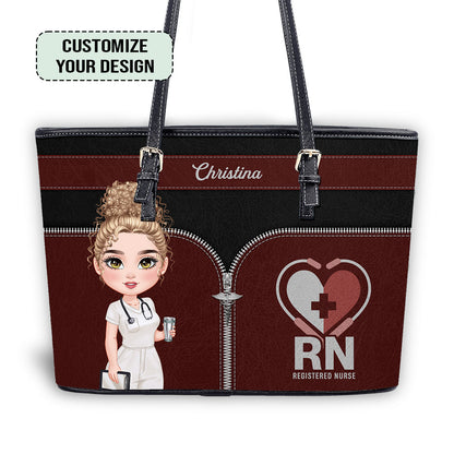 Nurse Heart Medical - Personalized Custom Nurse Leather Tote Bag