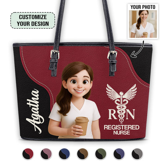 Nurse With Love Cartoon - Personalized Custom Nurse Leather Tote Bag for work