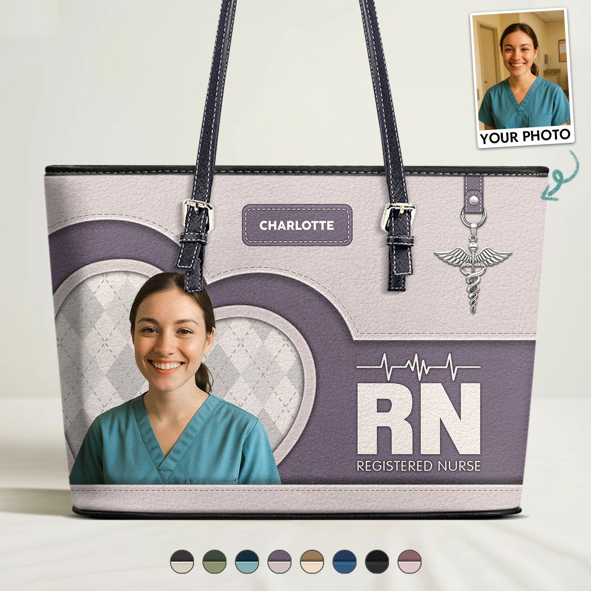 Nurse Basic Style Photo - Personalized Custom Nurse Leather Tote Bag