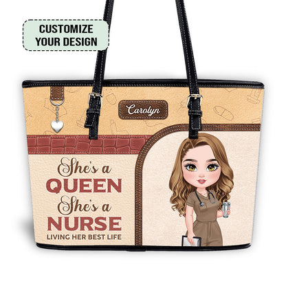 Nurse Queen Life - Personalized Custom Nurse Leather Tote Bag