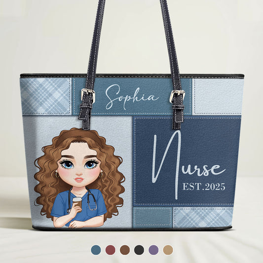 Nurse Est 2025 - Personalized Custom Nurse Leather Tote Bag