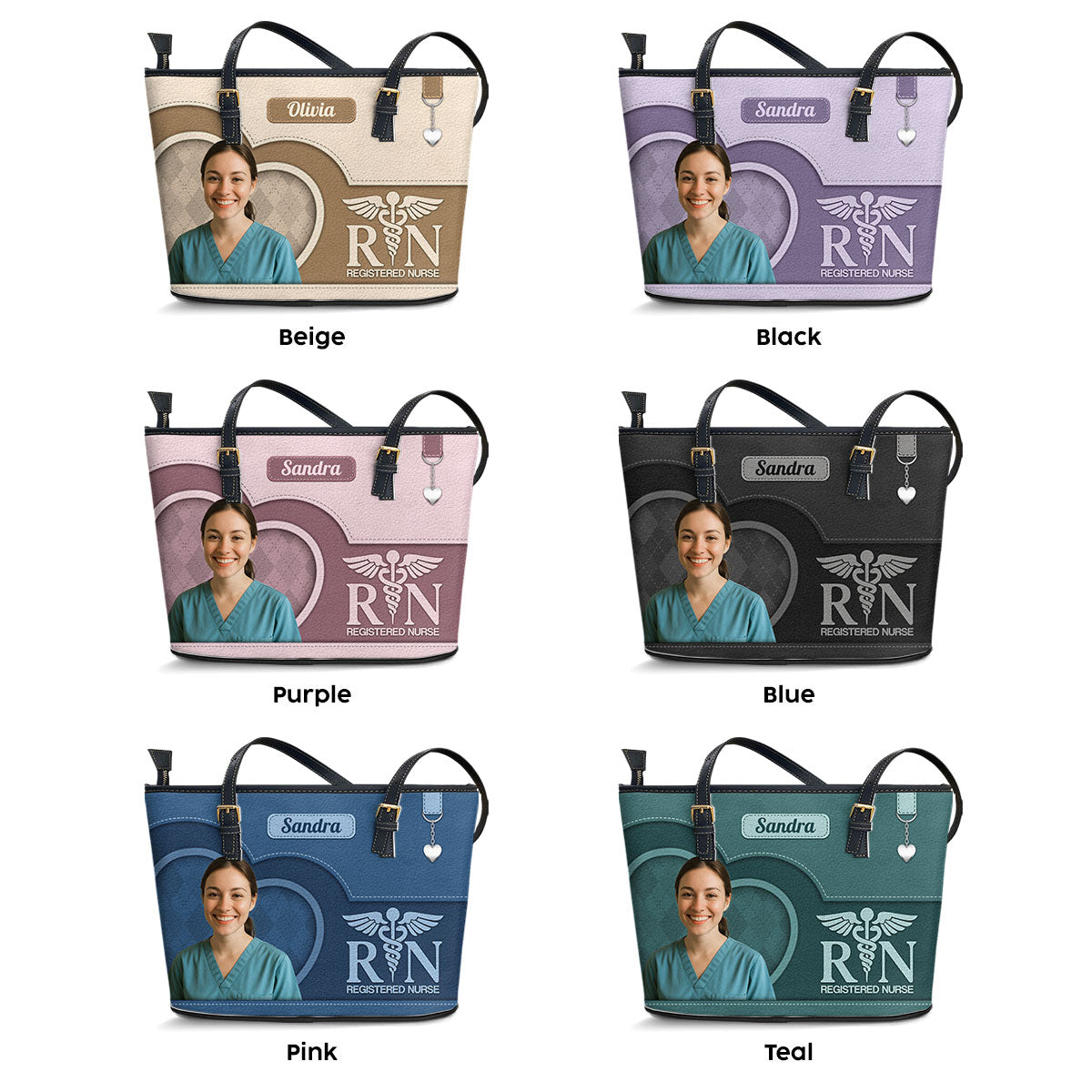 Nurse With Beautiful Heart Photo - Personalized Custom Nurse Leather Tote Bag
