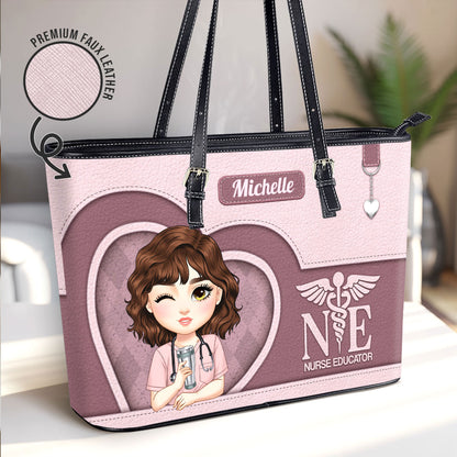 Nurse With Beautiful Heart - Personalized Custom Nurse Leather Tote Bag Deal
