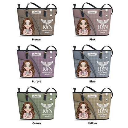 Plaid Gentle Nurse - Personalized Custom Nurse Leather Tote Bag