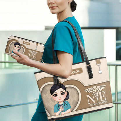 Nurse With Beautiful Heart - Personalized Custom Nurse Leather Tote Bag Deal