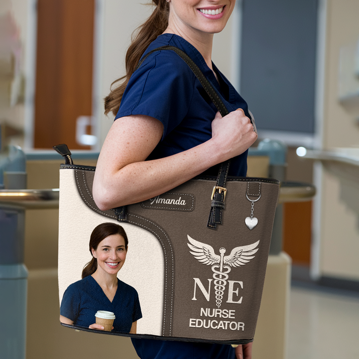 Graceful Nurse Style Photo - Personalized Custom Nurse Leather Tote Bag