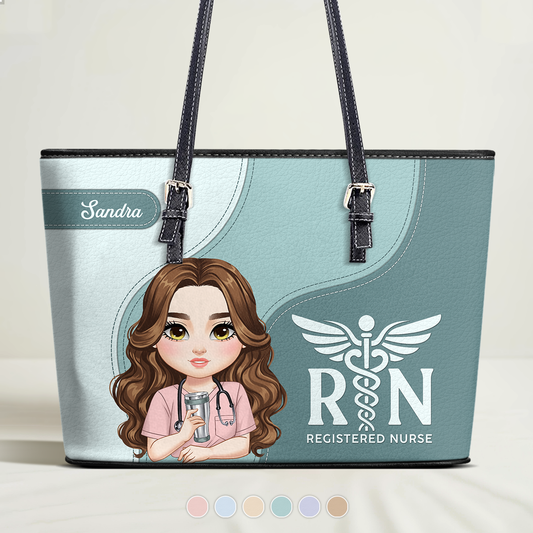 Calm Nurse Spirit - Personalized Custom Nurse Leather Tote Bag