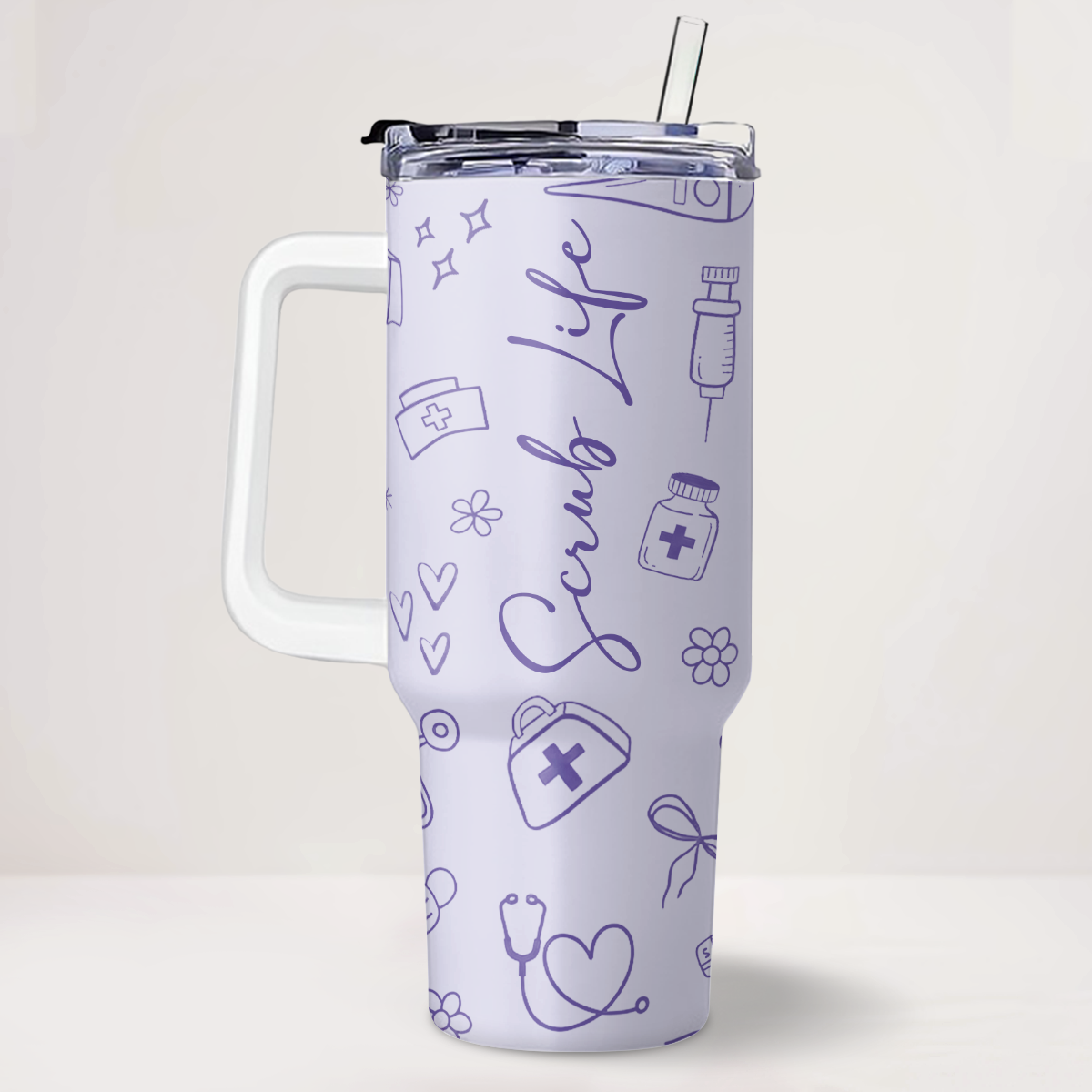 Pastel Scrub - Personalized Nurse 40oz Tumbler With Handle