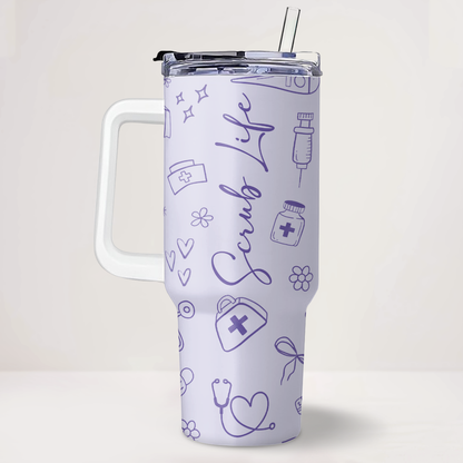 Pastel Scrub - Personalized Nurse 40oz Tumbler With Handle