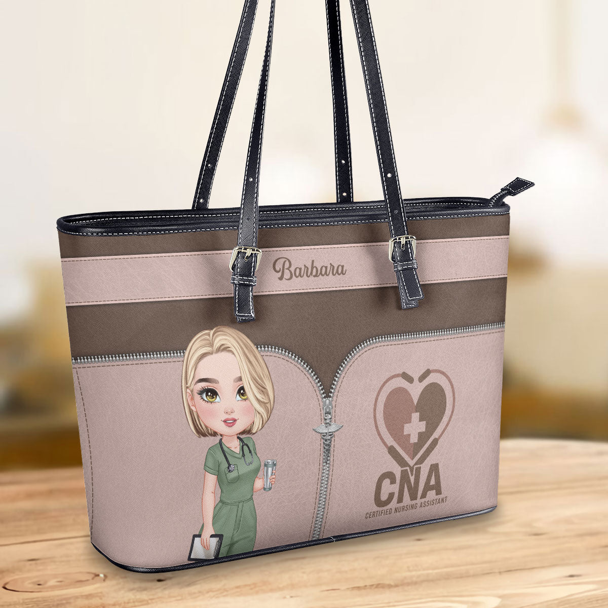 Nurse Heart Medical - Personalized Custom Nurse Leather Tote Bag