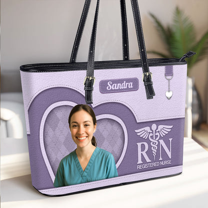 Nurse With Beautiful Heart Photo - Personalized Custom Nurse Leather Tote Bag