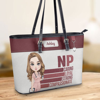 Caring Strong Nurse - Personalized Custom Nurse Leather Tote Bag