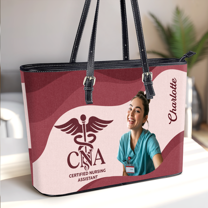 Iconic Nurse Life Photo - Personalized Custom Nurse Leather Tote Bag