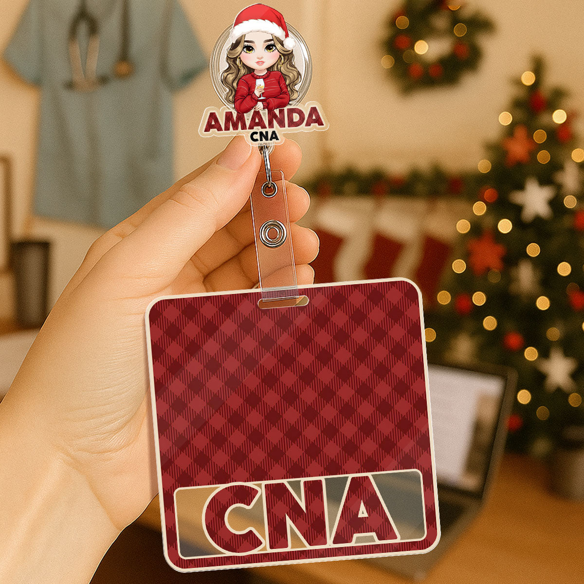 Nurse Red Plaid - Personalized Nurse Badge Reel & Buddy Set