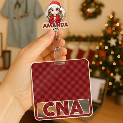 Nurse Red Plaid - Personalized Nurse Badge Reel & Buddy Set