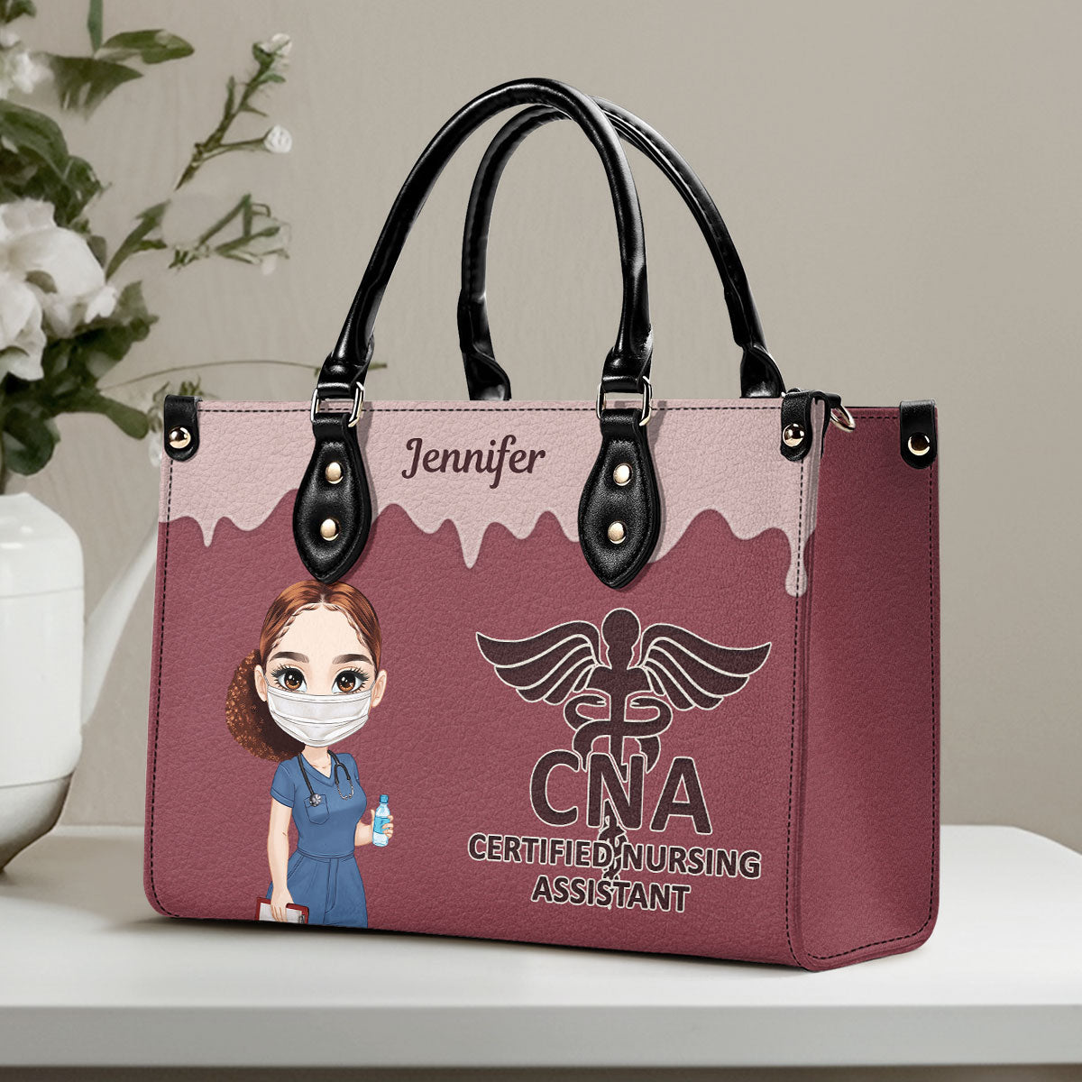 Kinda Awesome Nurse - Personalized Custom Leather Handbag