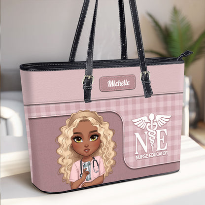 Happy Nurse Life - Personalized Custom Nurse Leather Tote Bag