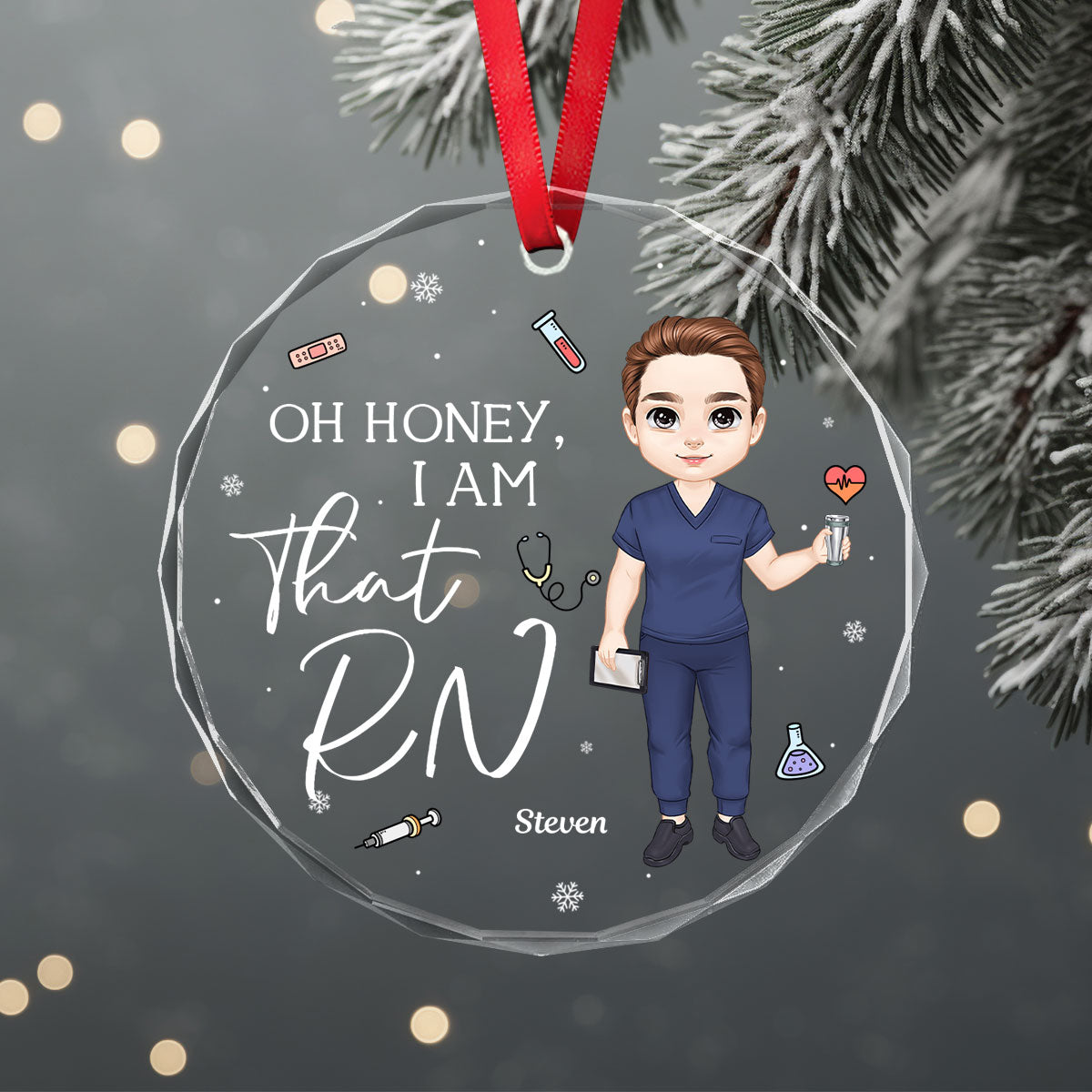 Oh Honey Nurse - Personalized Nurse Circle Glass Ornament