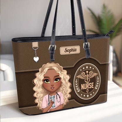 Classic Nurse Life - Personalized Custom Nurse Leather Tote Bag