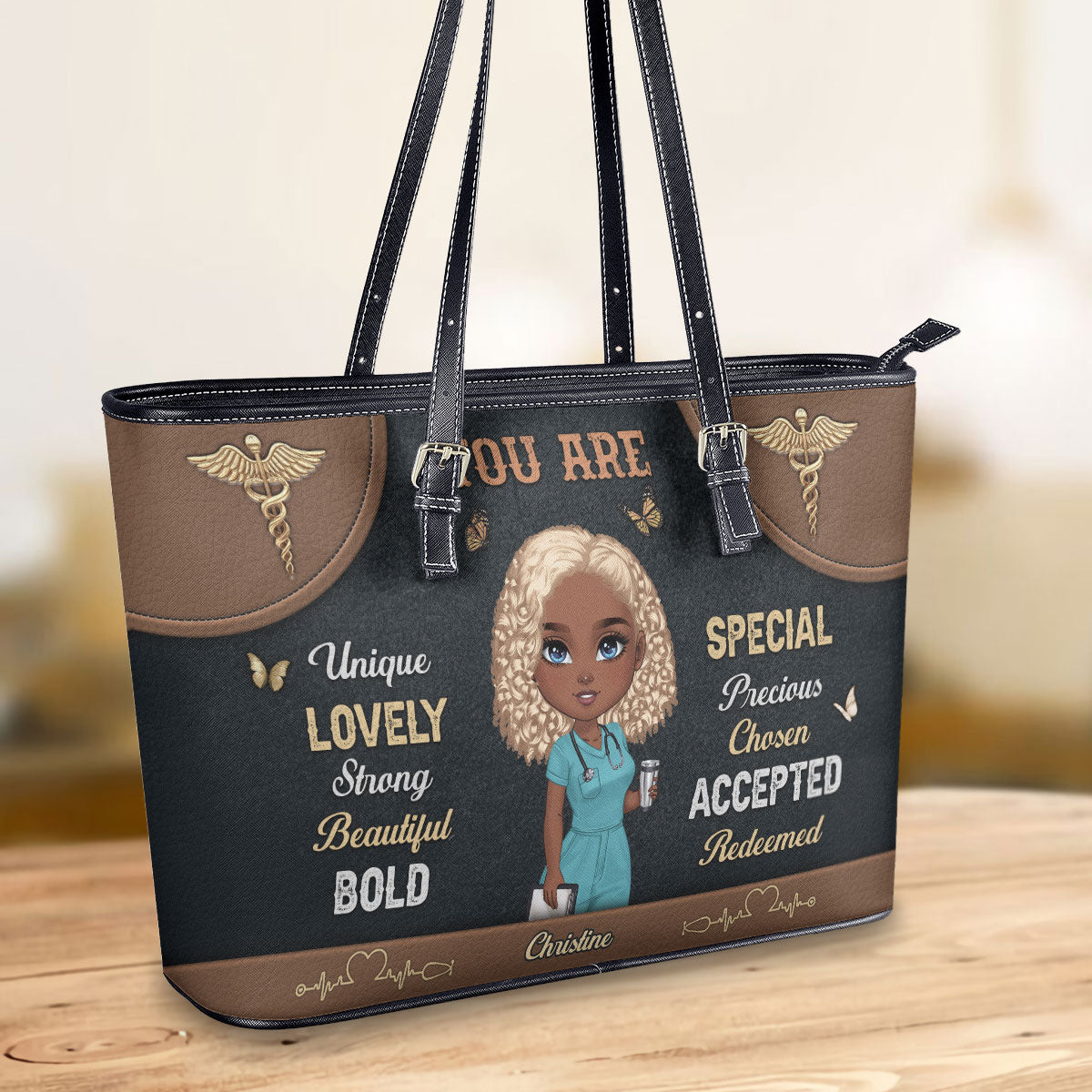 You Are - Personalized Custom Nurse Leather Tote Bag