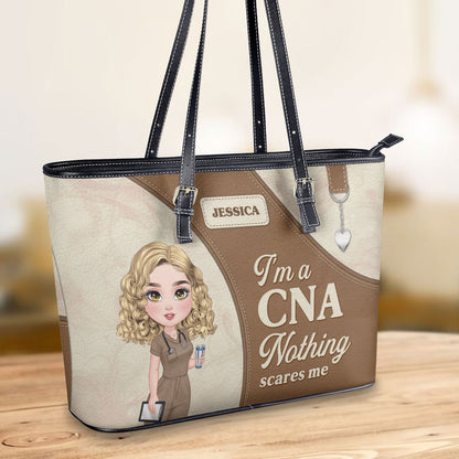 Nothing Scares Me - Personalized Custom Nurse Leather Tote Bag