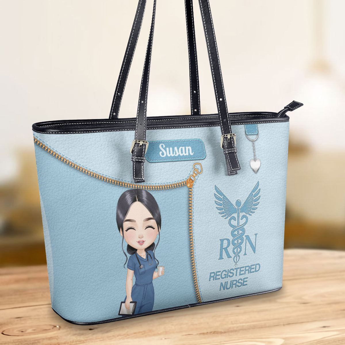 Pastel Color Nurse - Personalized Custom Nurse Leather Tote Bag