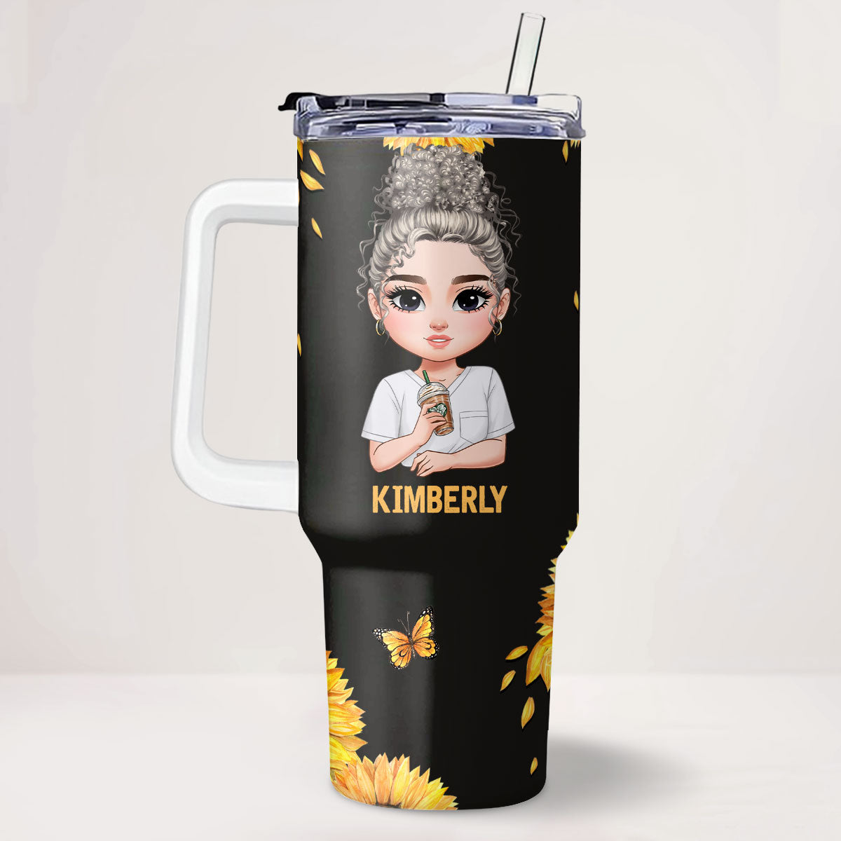 Sunflower Nurse - Personalized Nurse 40oz Tumbler With Handle