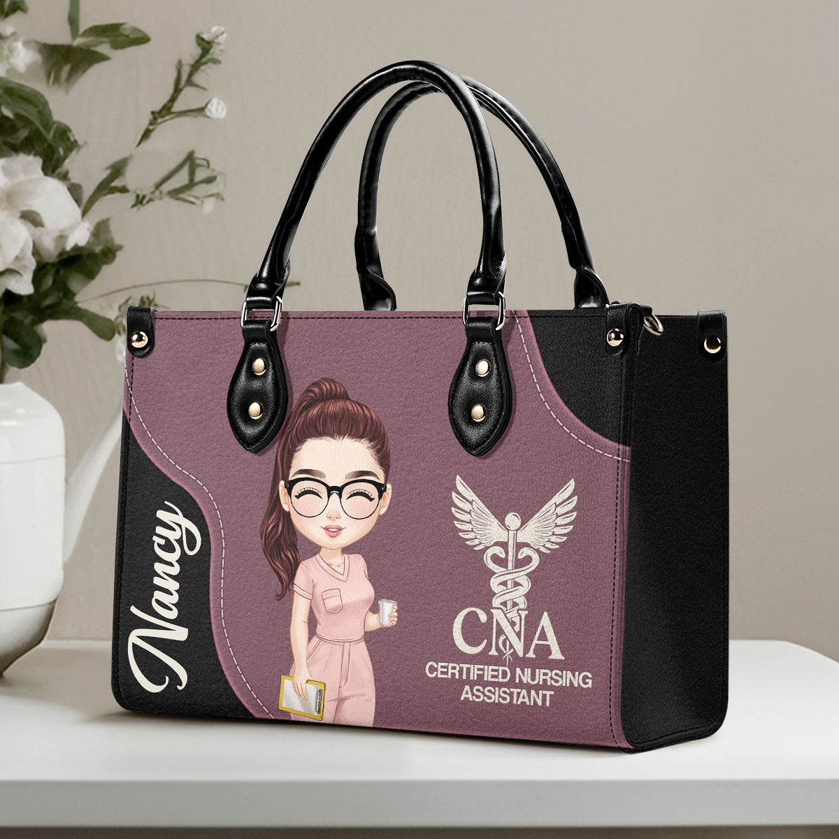 Nurse With Love - Personalized Custom Leather Handbag