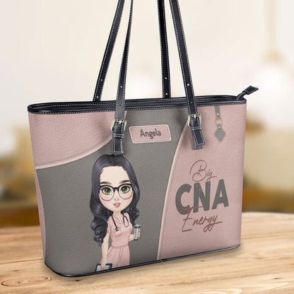 This Nurse Energy - Personalized Custom Nurse Leather Tote Bag