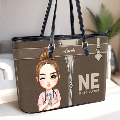 As A Nurse - Personalized Custom Nurse Leather Tote Bag