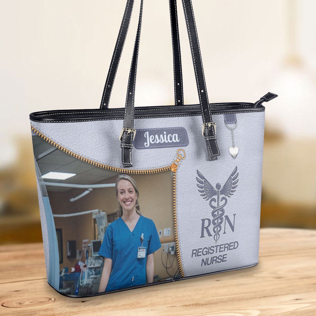 Watercolor Nurse Photo - Personalized Custom Nurse Leather Tote Bag