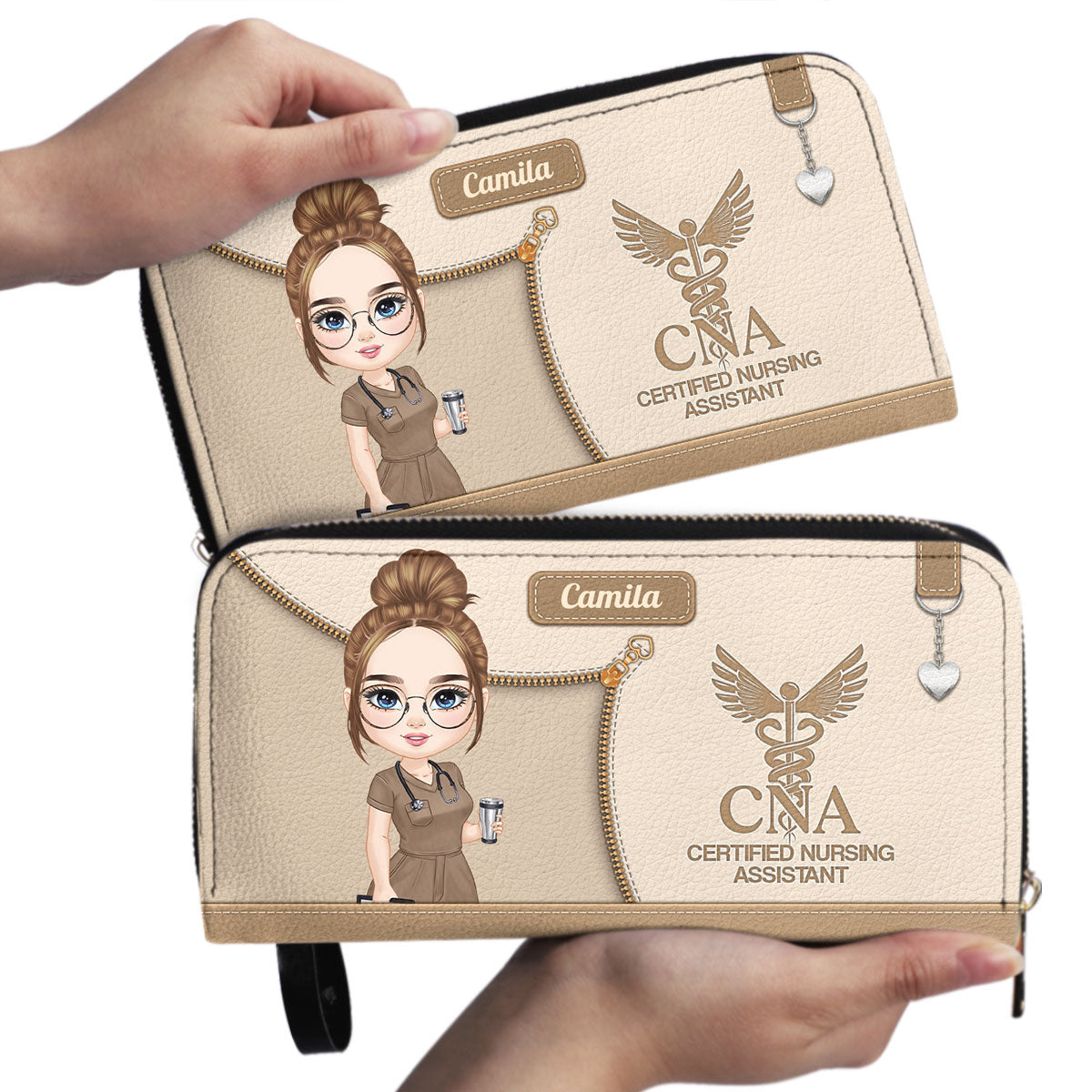 Watercolor Nurse - Personalized Nurse Leather Long Wallet