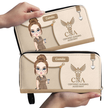Watercolor Nurse - Personalized Nurse Leather Long Wallet