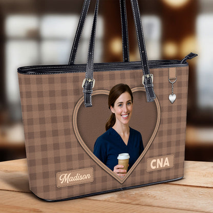 Daily Nurse Style Photo - Personalized Custom Nurse Leather Tote Bag